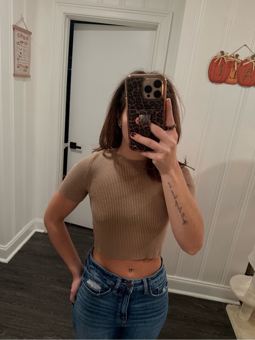 Ribbed Tan Short Sleeve